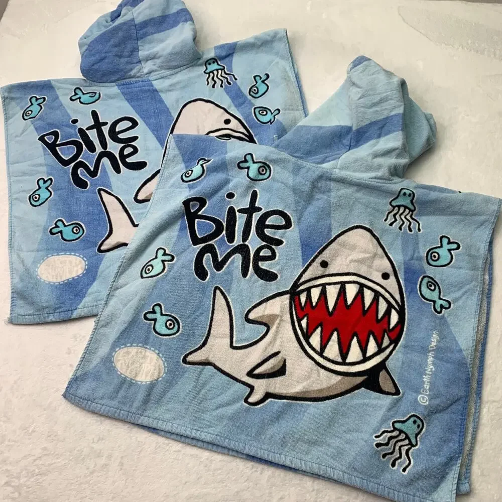 Earth Nymph Design Lot of 2 Kid Hooded Towels Shark Bite Me Hawaii Kauai